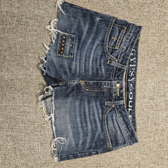 GYPSY SOULE  Raw Hem Denim Blue Jean Shorts Sz 2/26 Mesium Wash - Picture 5 of 11